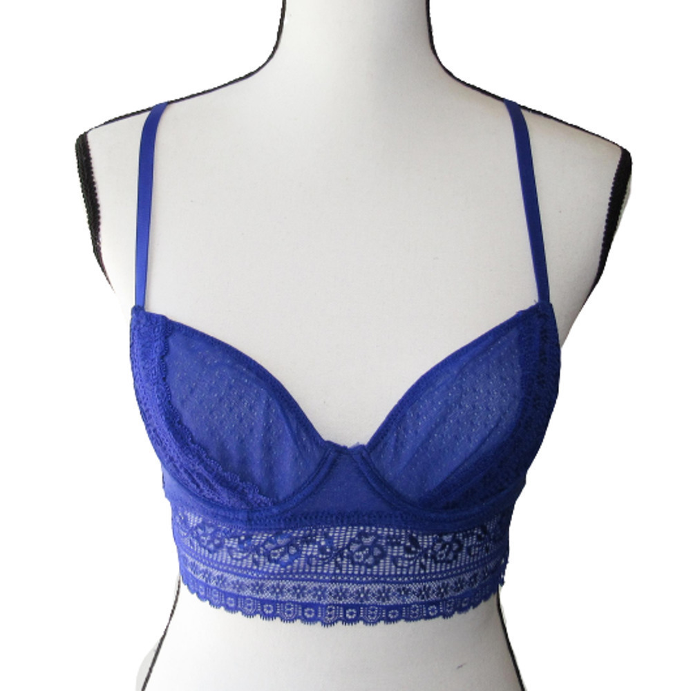 Free people Get Off My Cloud Bra Cobalt Blue Long Line Underwire Lace Bra 32DD